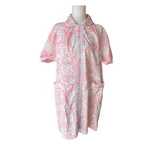 Lazy Life Vintage Muumuu House Coat Dress Pockets Floral Pink SNAPS Size 1X